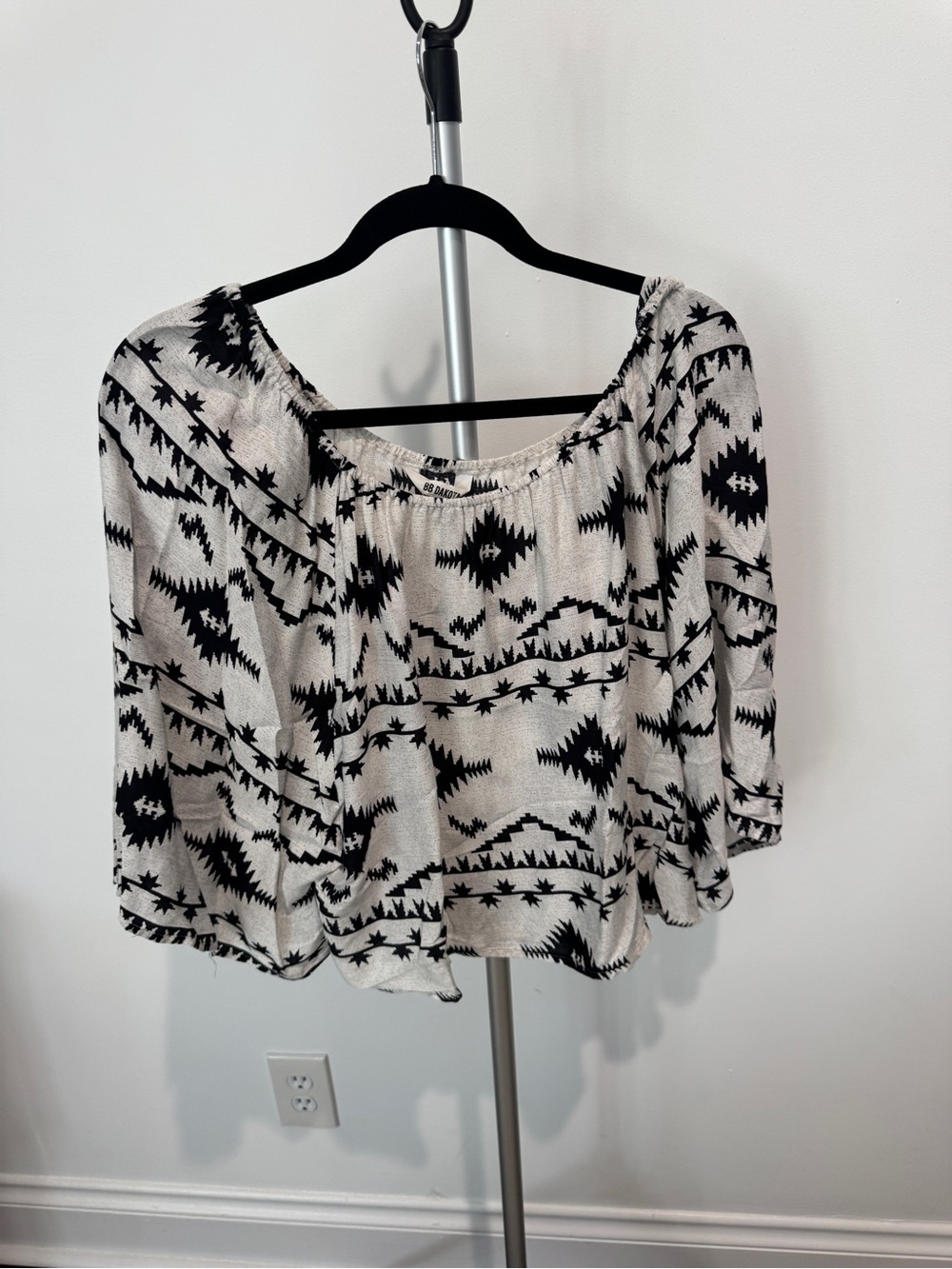 BB Dakota Black & Cream Aztec Off-Shoulder Tunic